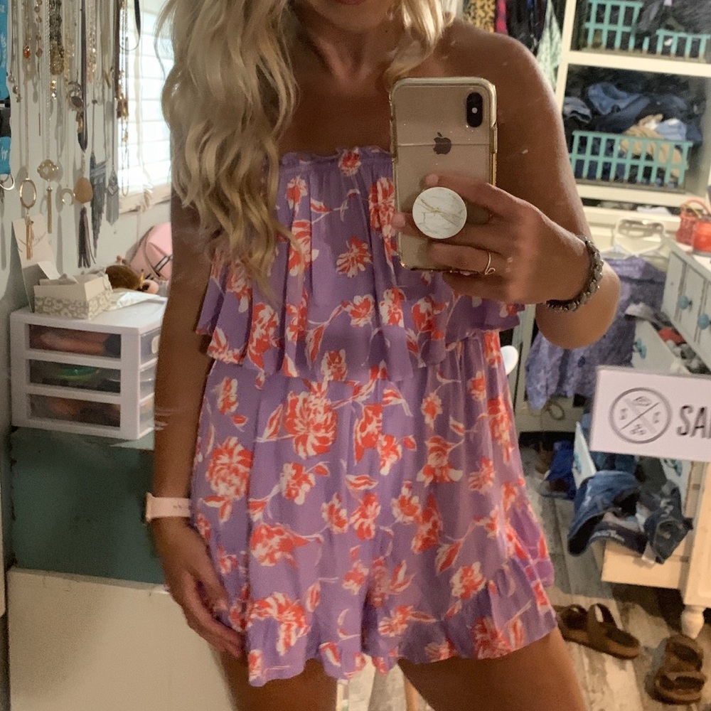 Lush Lavender Romper with orange Floral Print 7